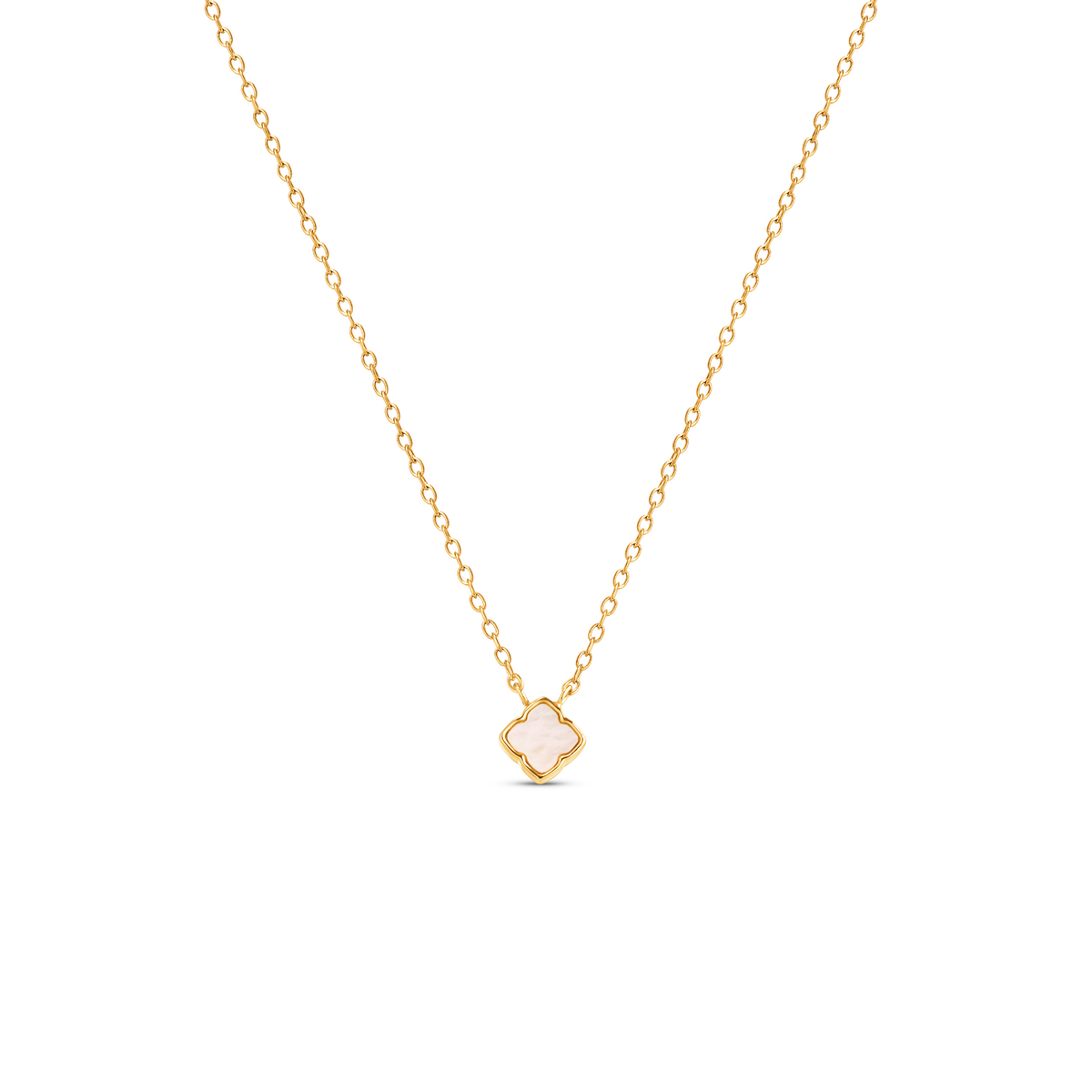 Fine Mini Pearl Clover Necklace (Gold)