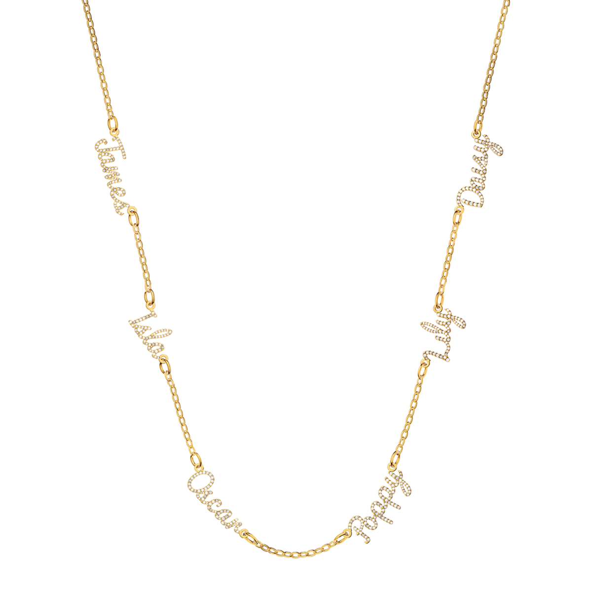 Multi Crystal Cursive Name Necklace (Gold)