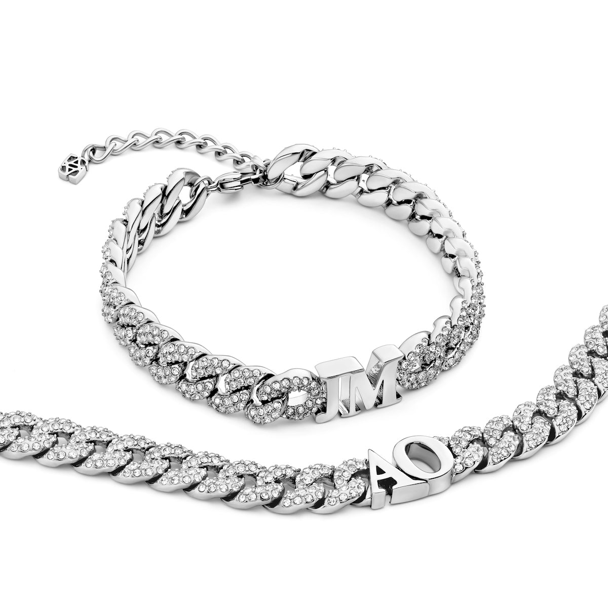 Pavé Initial Curb Bracelet (Silver)
