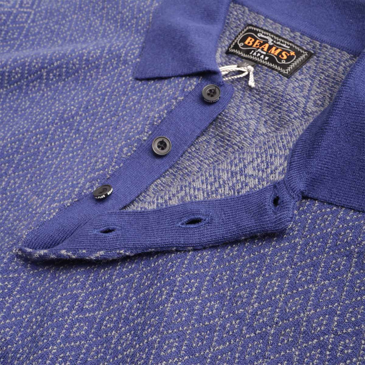 Beams Plus Diamond Pattern Knit Polo Shirt