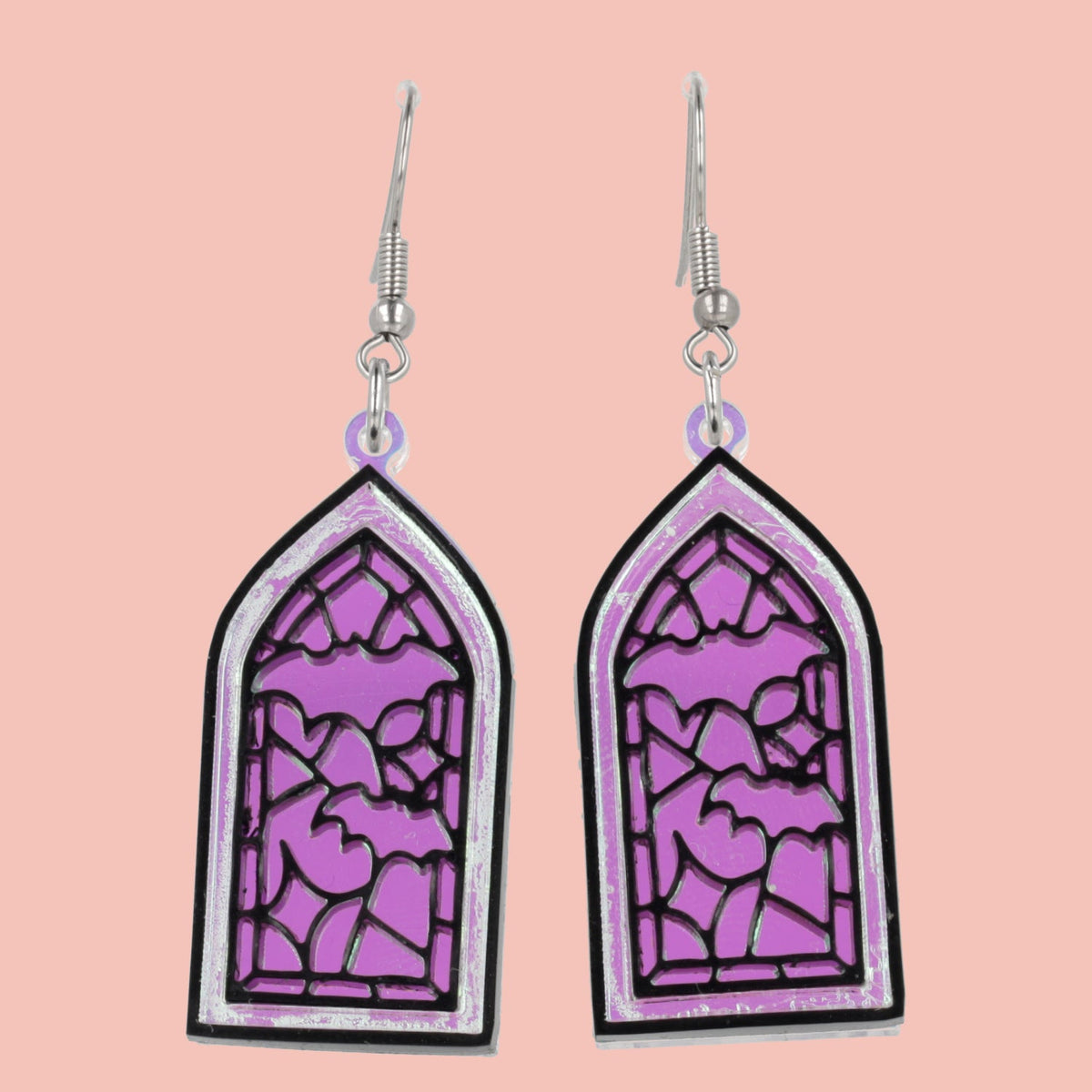 Stained Glass Window Earrings - Bats
