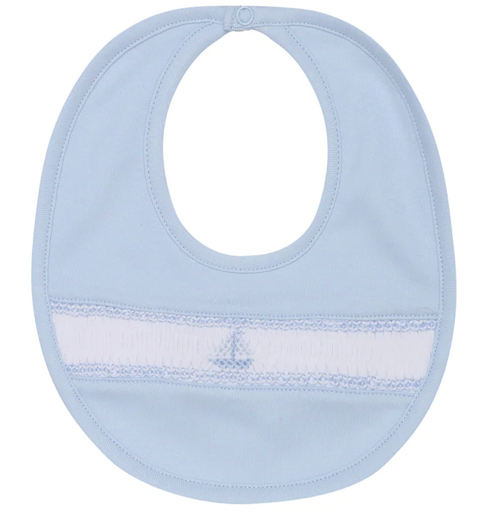 Blue Smocked Sailboat Baby Bib