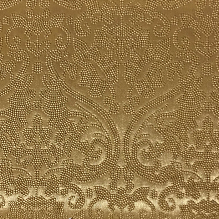 Lyon - Embossed Damask Pattern Vinyl Upholstery Fabric by the Yard - Available in 8 Colors - Gold - Top Fabric - 8