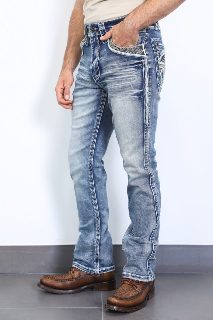 Platini Slim Bootcut Triple Stitch Denim Jeans- Blue