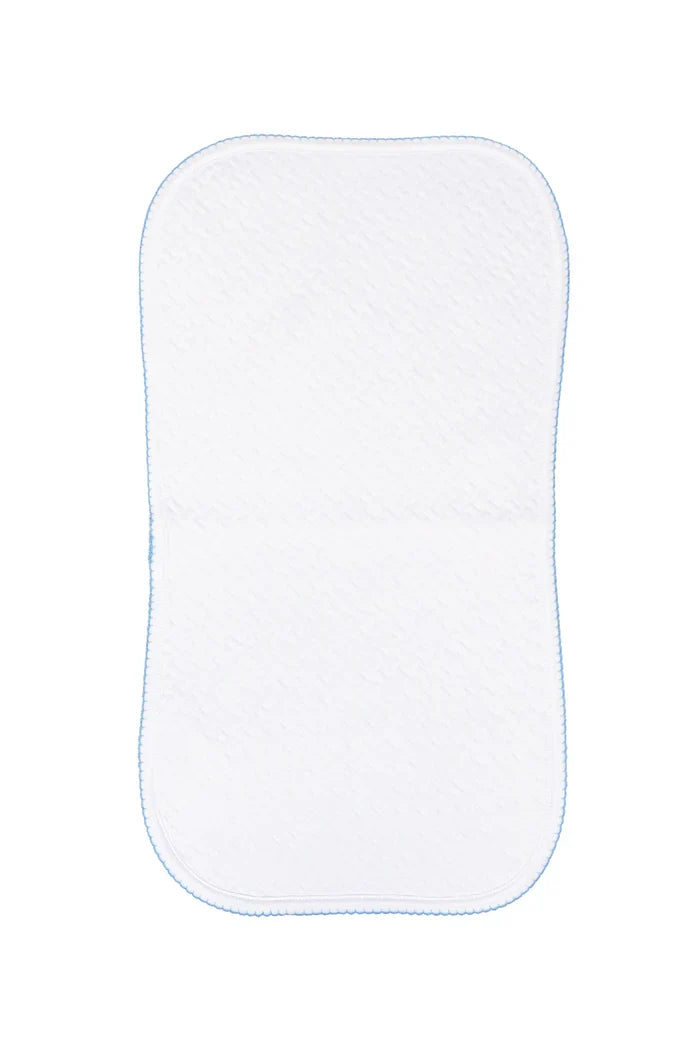 White Basket Weave Burp Cloth Trimmed In Blue
