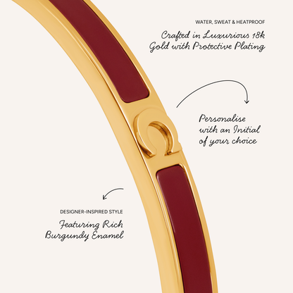 Mini Icon Burgundy Initial Bangle (Gold)