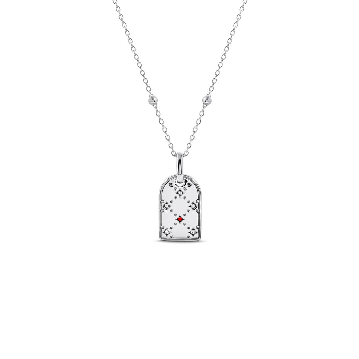 Mini Monogram Birthstone Tag Necklace (Silver)