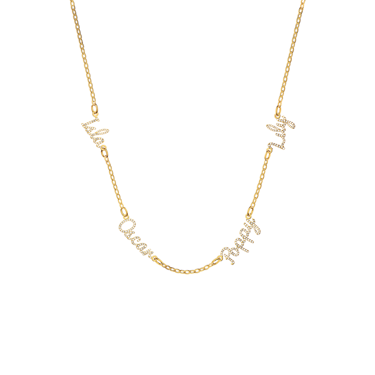 Multi Crystal Cursive Name Necklace (Gold)
