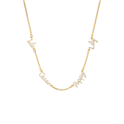 Multi Crystal Cursive Name Necklace (Gold)