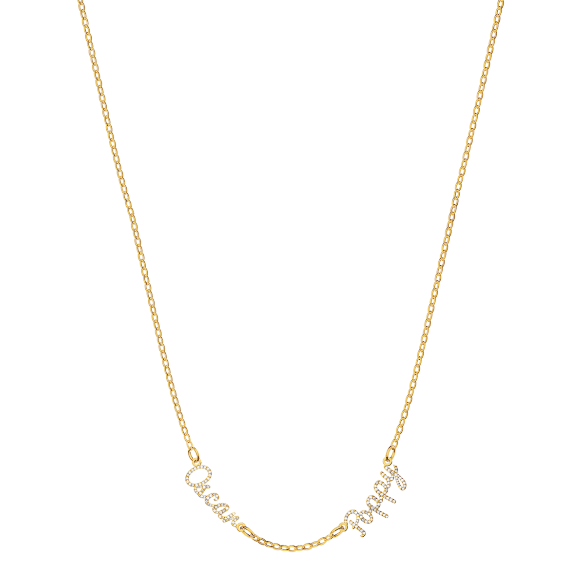 Multi Crystal Cursive Name Necklace (Gold)