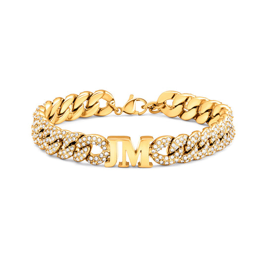 Pavé Initial Curb Bracelet (Gold)