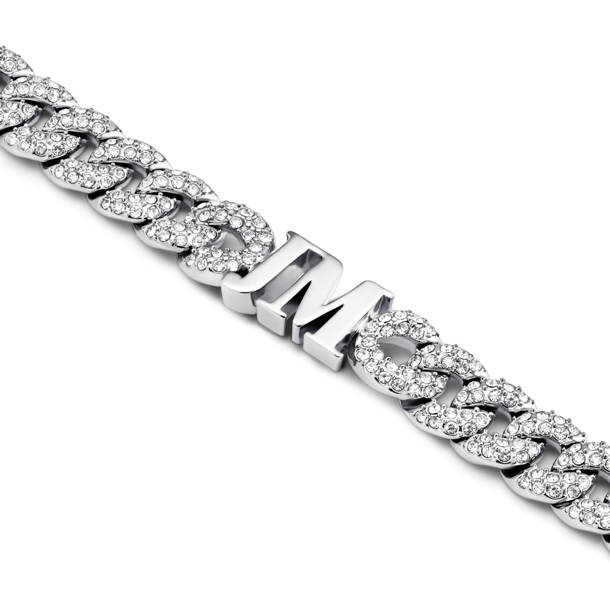 Pavé Initial Curb Bracelet (Silver)