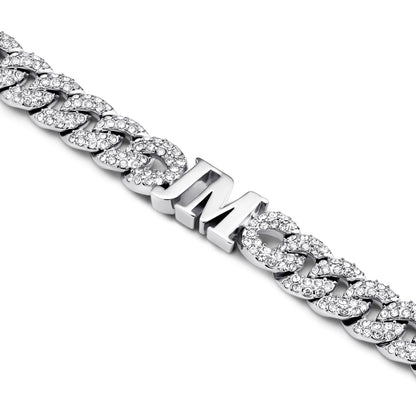 Pavé Initial Curb Bracelet (Silver)