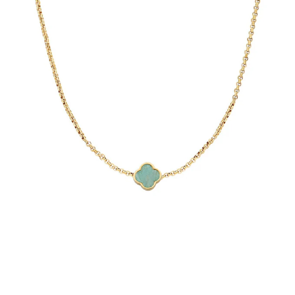 Amazonite Clover Custom Name Necklace (Gold)