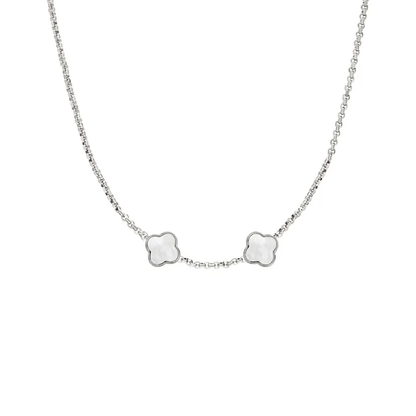 Pearl Clover Custom Name Necklace (Silver)