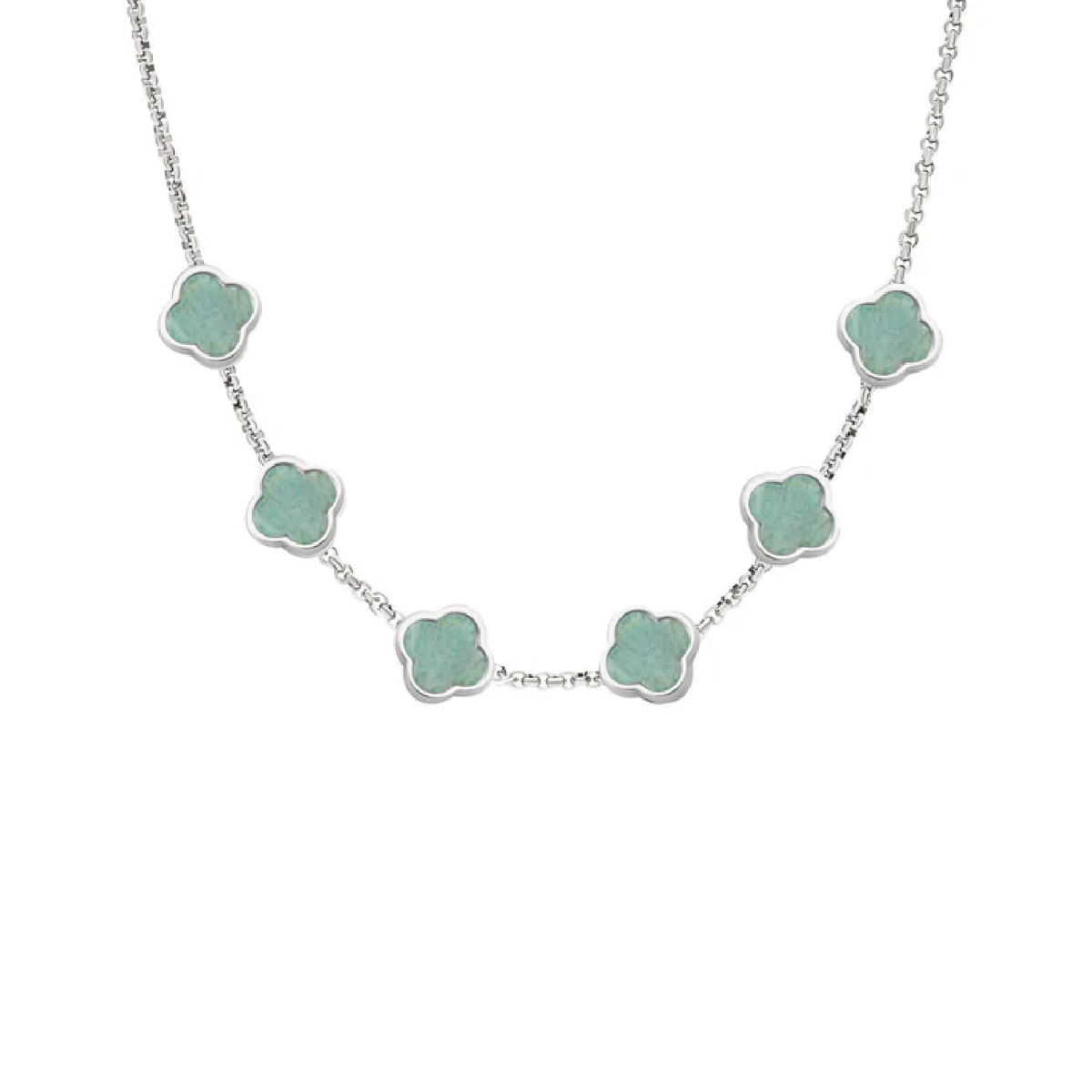 Amazonite Clover Custom Name Necklace (Silver)