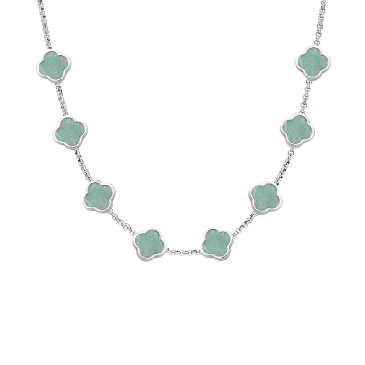 Amazonite Clover Custom Name Necklace (Silver)