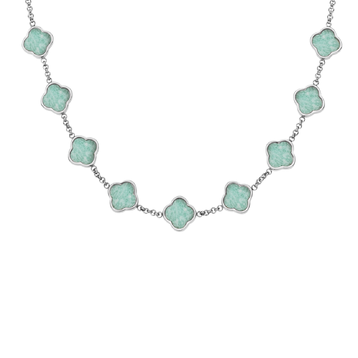 Amazonite Clover Custom Name Necklace (Silver)