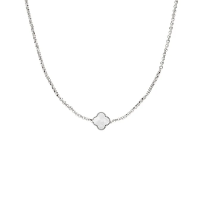 Pearl Clover Custom Name Necklace (Silver)
