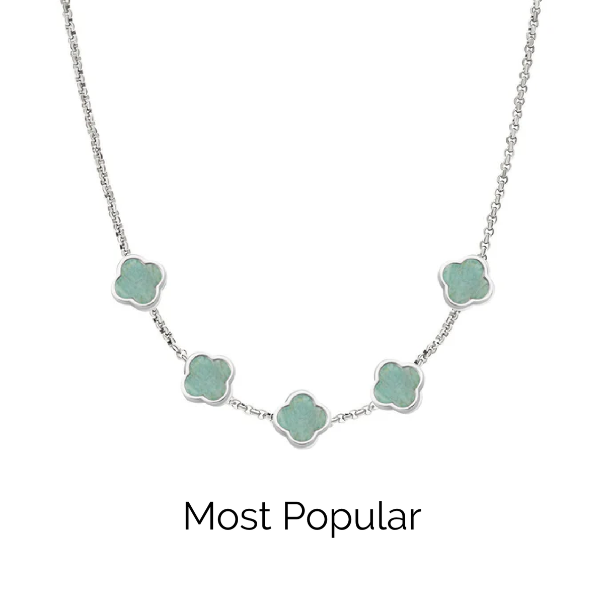 Amazonite Clover Custom Name Necklace (Silver)