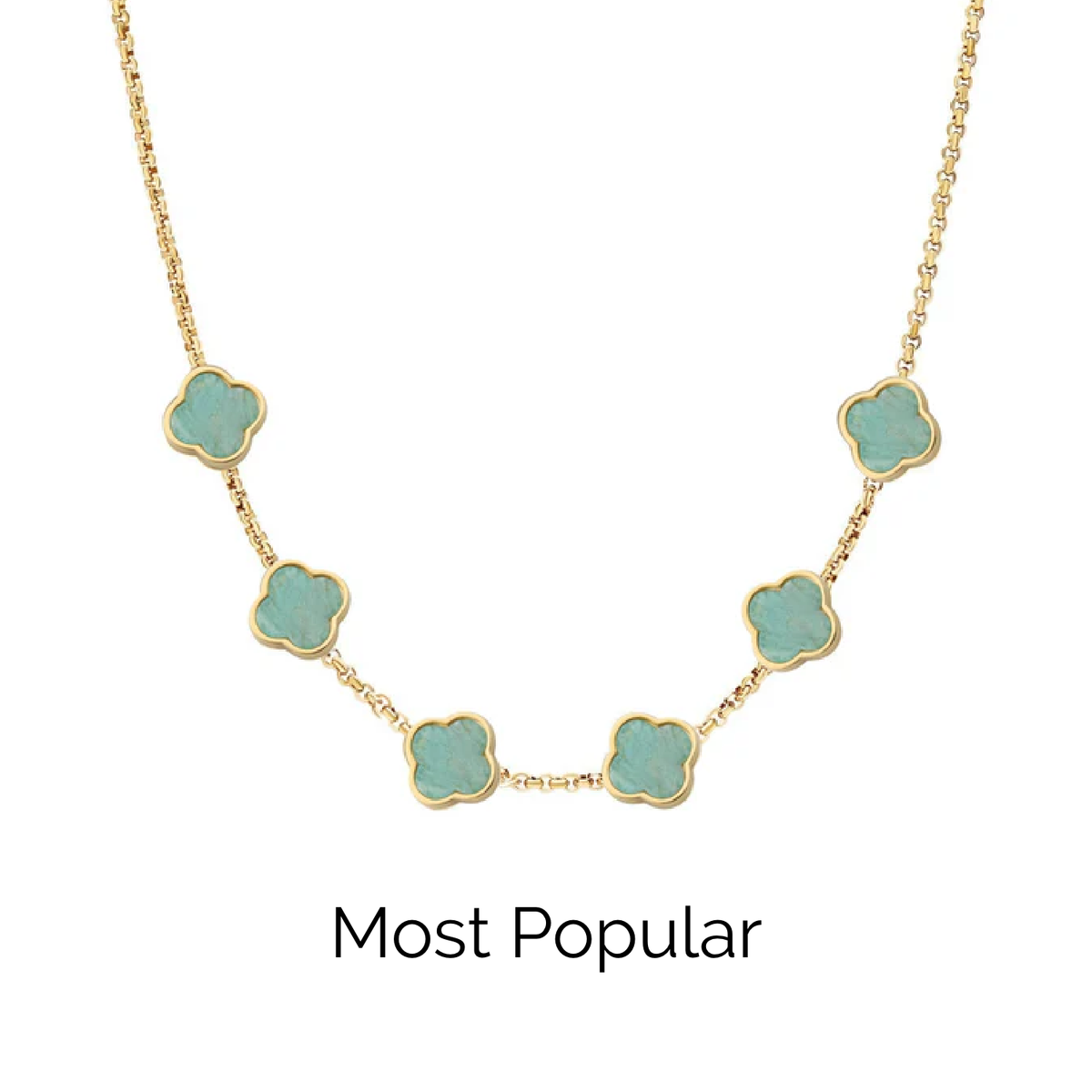 Amazonite Clover Custom Name Necklace (Gold)