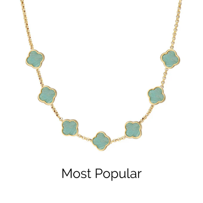 Amazonite Clover Custom Name Necklace (Gold)