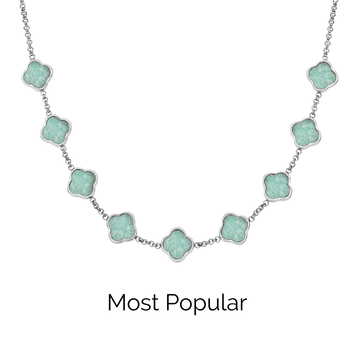 Amazonite Clover Custom Name Necklace (Silver)