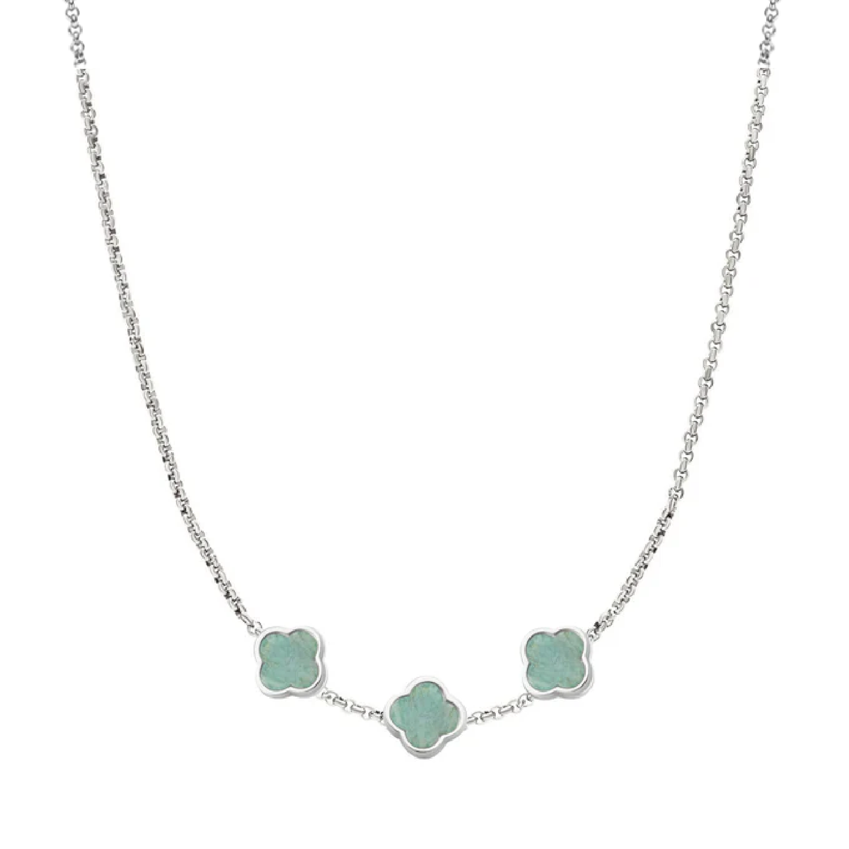 Amazonite Clover Custom Name Necklace (Silver)