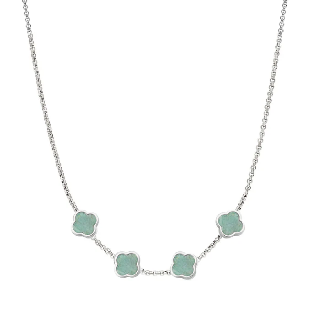 Amazonite Clover Custom Name Necklace (Silver)