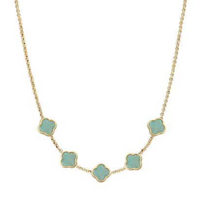 Amazonite Clover Custom Name Necklace (Gold)