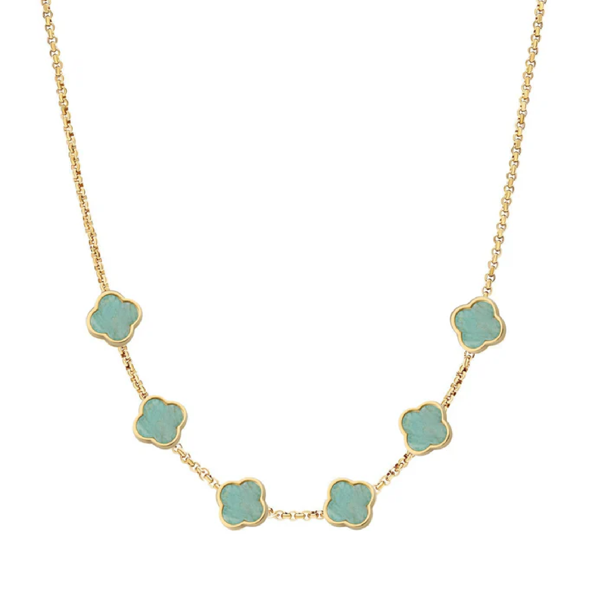 Amazonite Clover Custom Name Necklace (Gold)