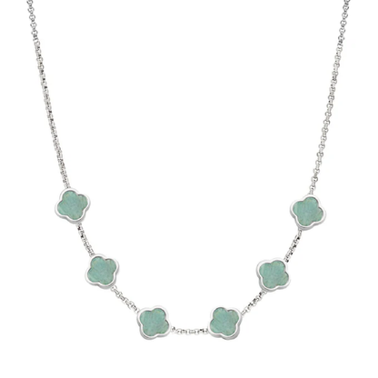 Amazonite Clover Custom Name Necklace (Silver)