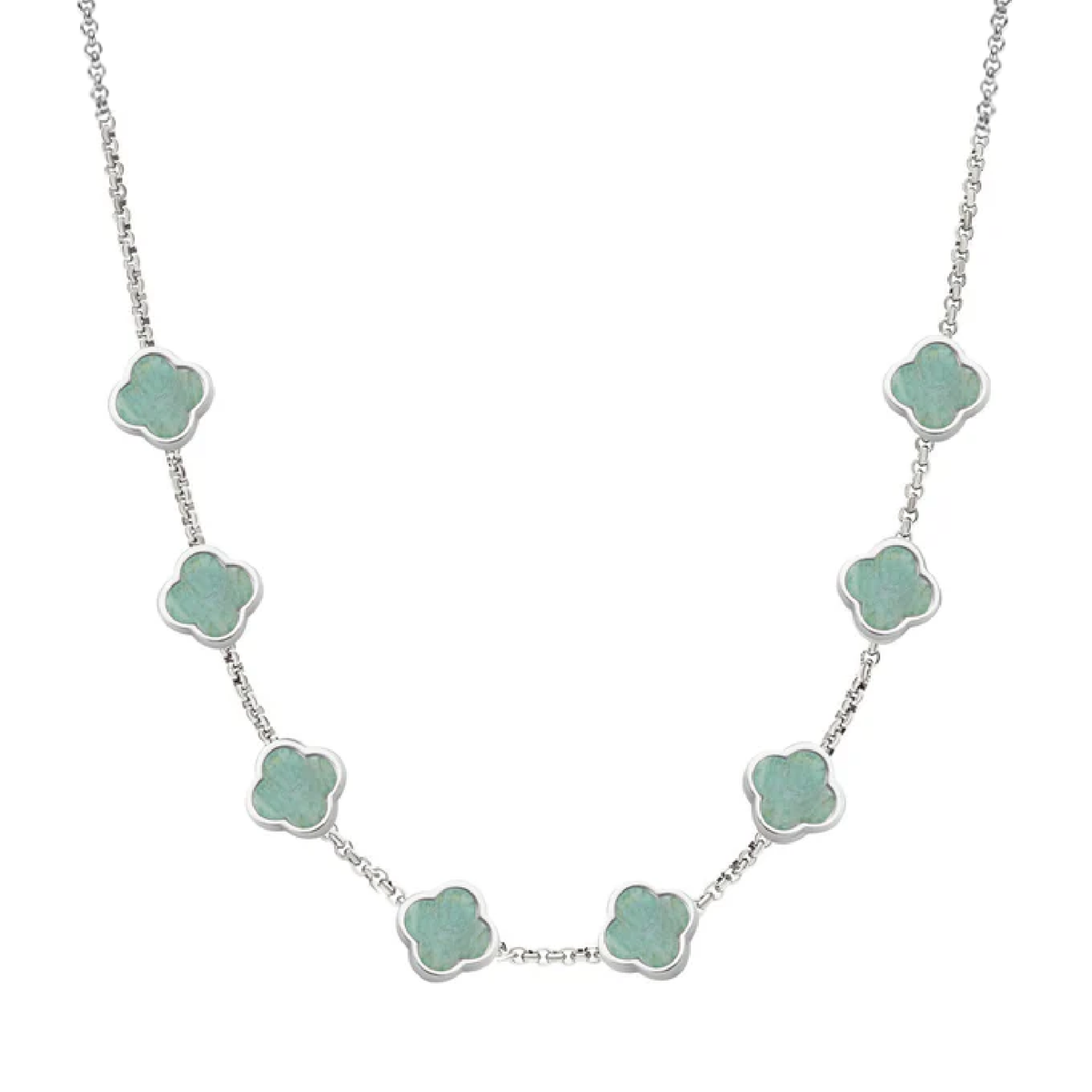 Amazonite Clover Custom Name Necklace (Silver)