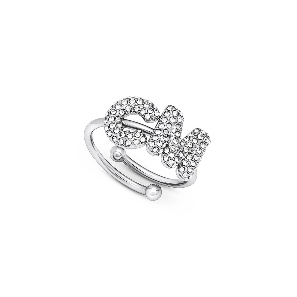 Spotlight Pave Bubble Initial Ring (Silver)
