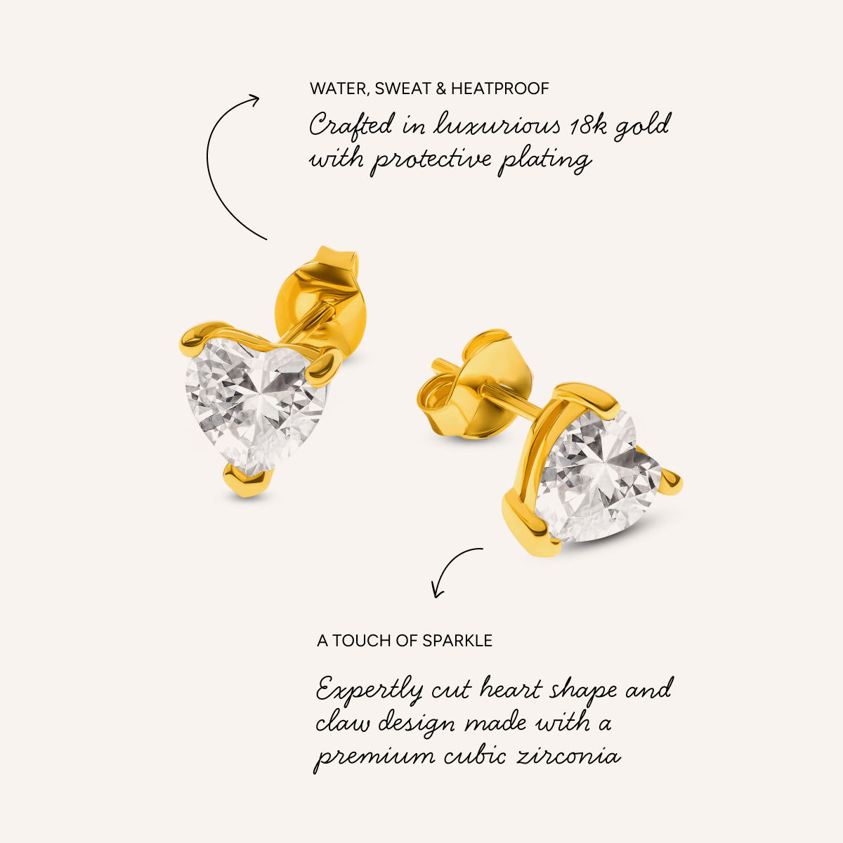 Heart Solitaire Stud Earrings 1ct (Gold)