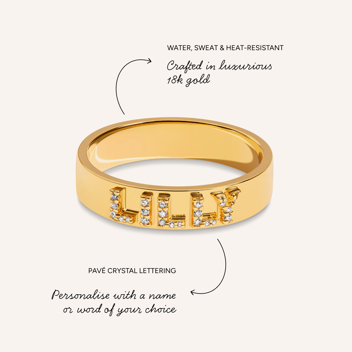 Fine Pavé 3D Name Ring (Gold)