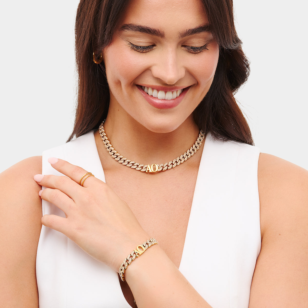 Pavé Initial Curb Bracelet (Gold)