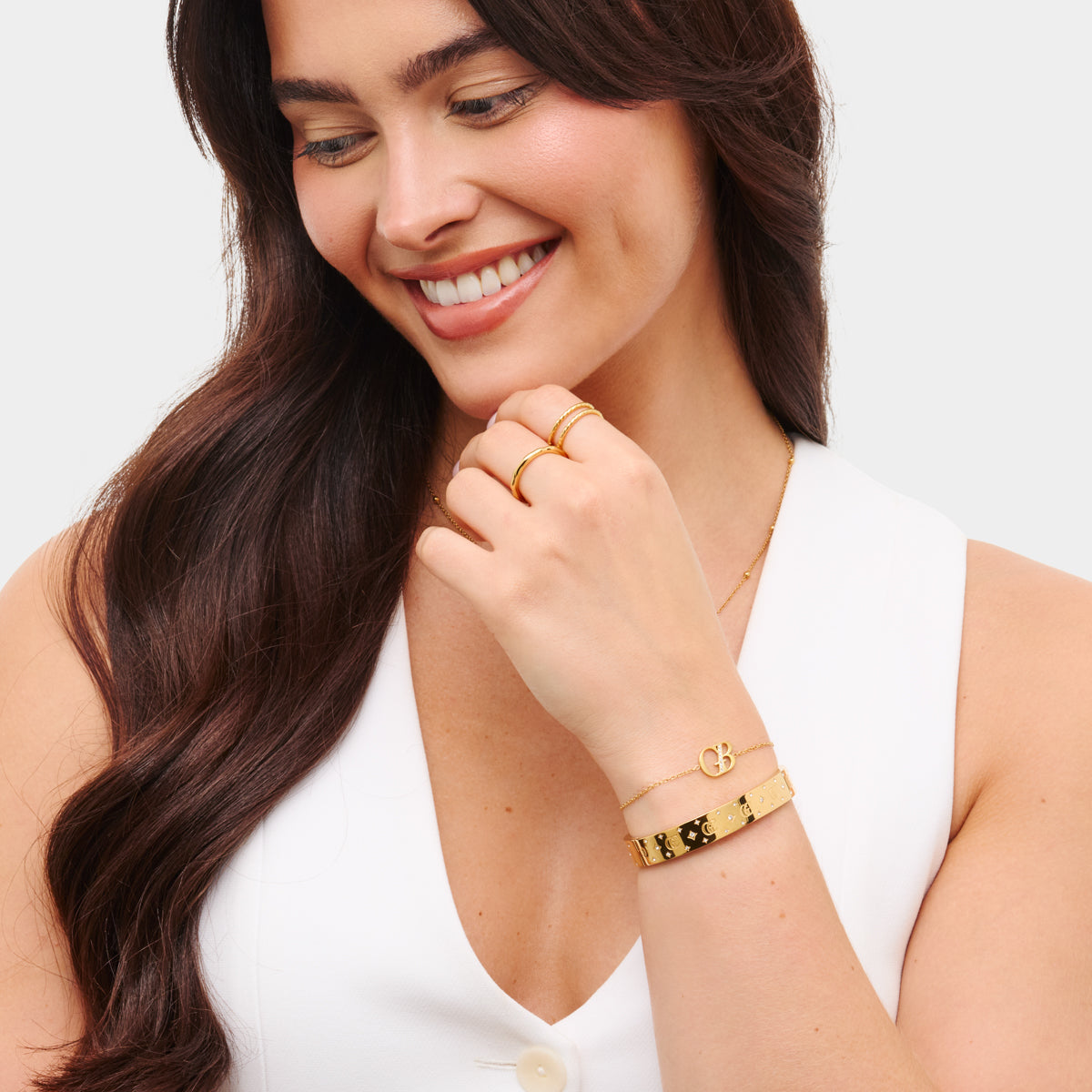Double Initial Crystal Bracelet (Gold)