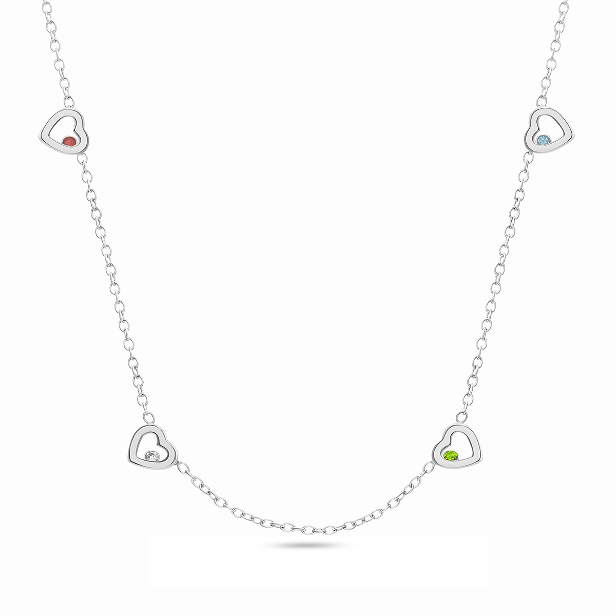 Floating Birthstone Multi Heart Necklace (Silver)