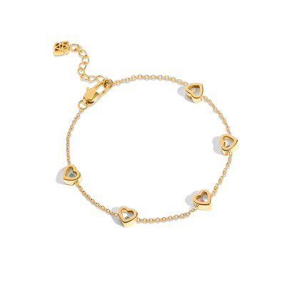 Floating Birthstone Multi Heart Bracelet (Gold)