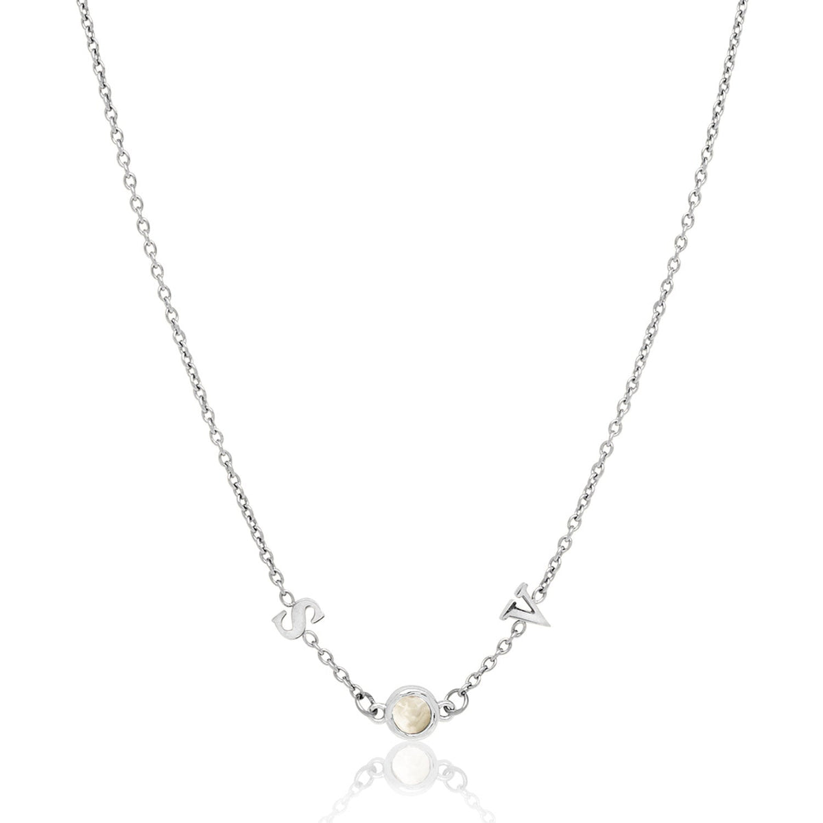 Made Mine Initials & Birthstone Necklace (Silver)