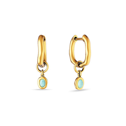Fine Molten Huggie Earrings (Gold) - Amazonite