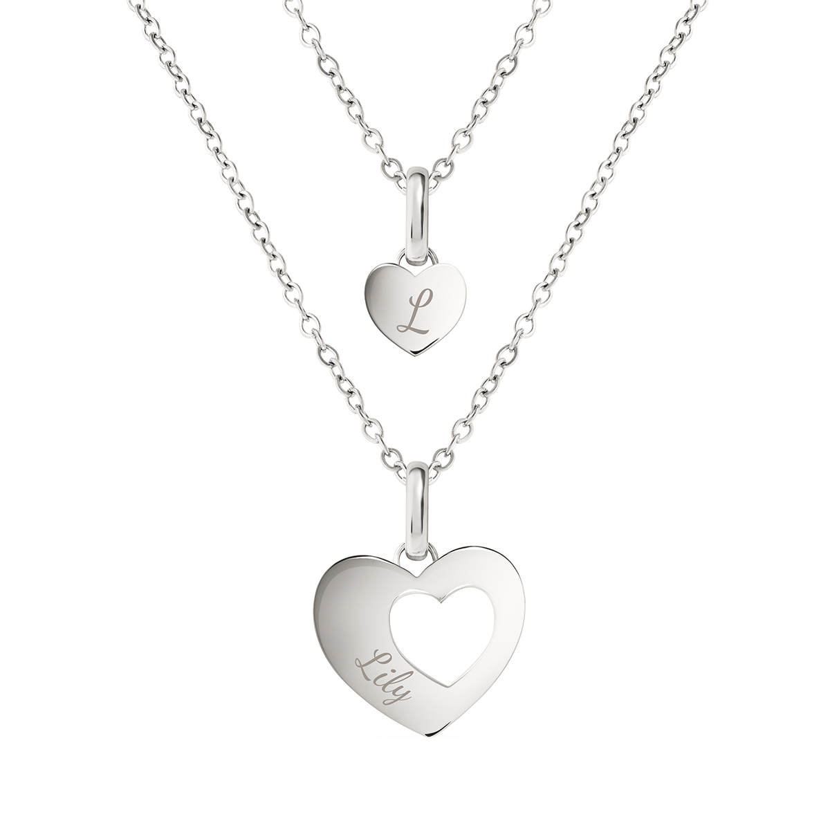 Heart 'Mini & Me' Necklace Set (Silver)