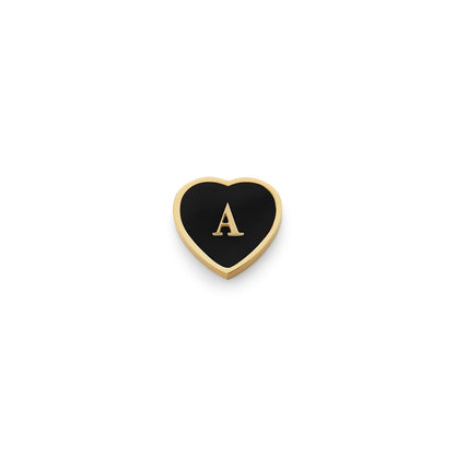 Black Enamel Heart Charms (Gold) - Initials
