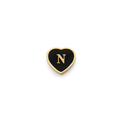 Black Enamel Heart Charms (Gold) - Initials