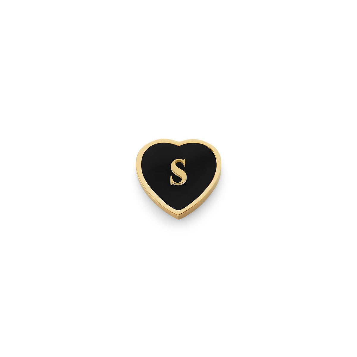 Black Enamel Heart Charms (Gold) - Initials