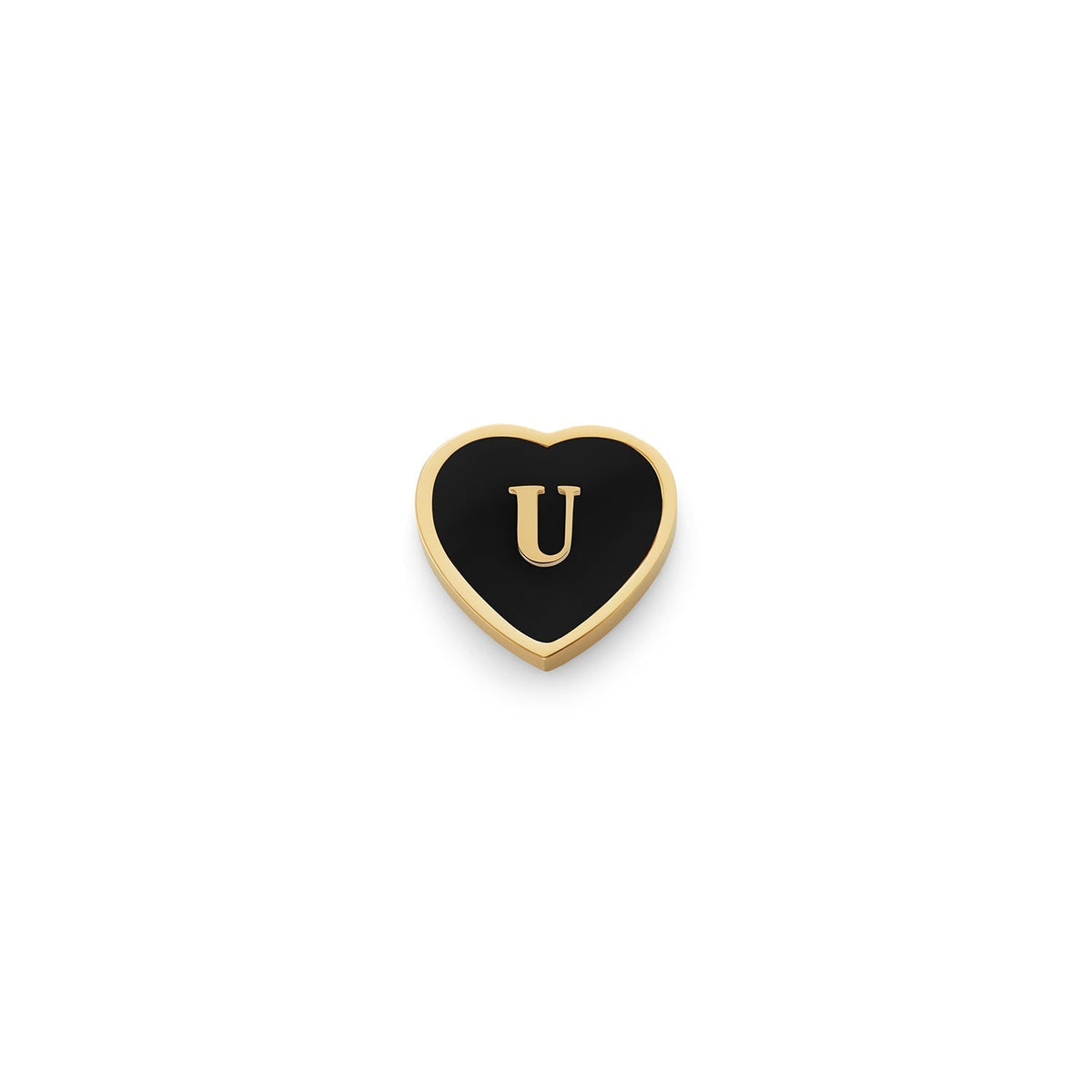 Black Enamel Heart Charms (Gold) - Initials