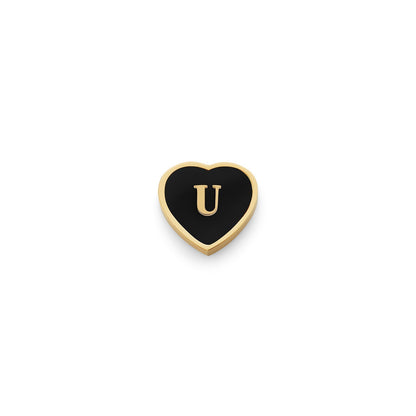 Black Enamel Heart Charms (Gold) - Initials