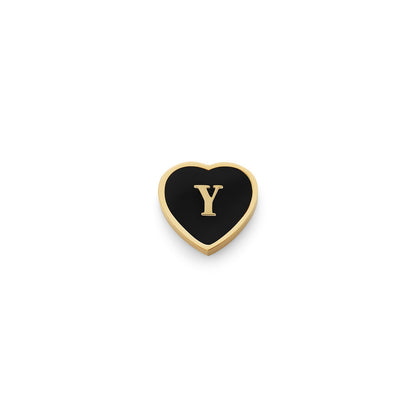 Black Enamel Heart Charms (Gold) - Initials