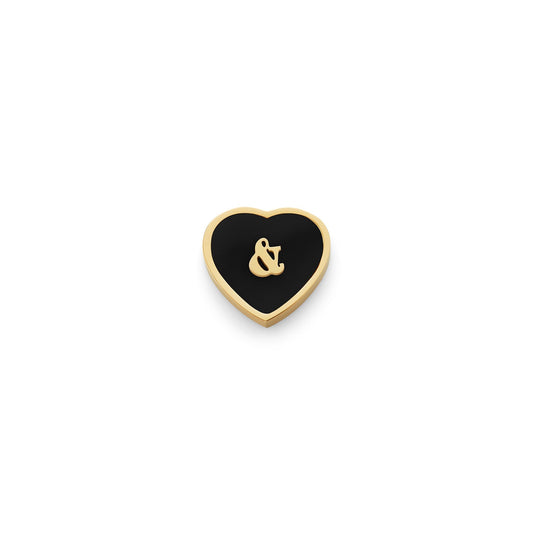Black Enamel Heart Charms (Gold) - &